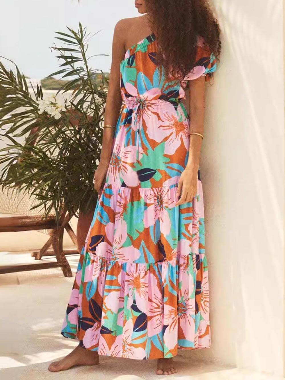 Vestido estampado de flores Off-shoulder Palm