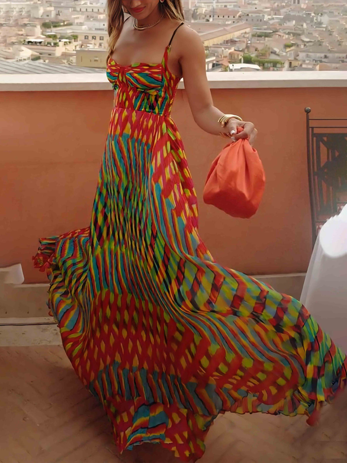 Vestido largo estampado de corte evasé