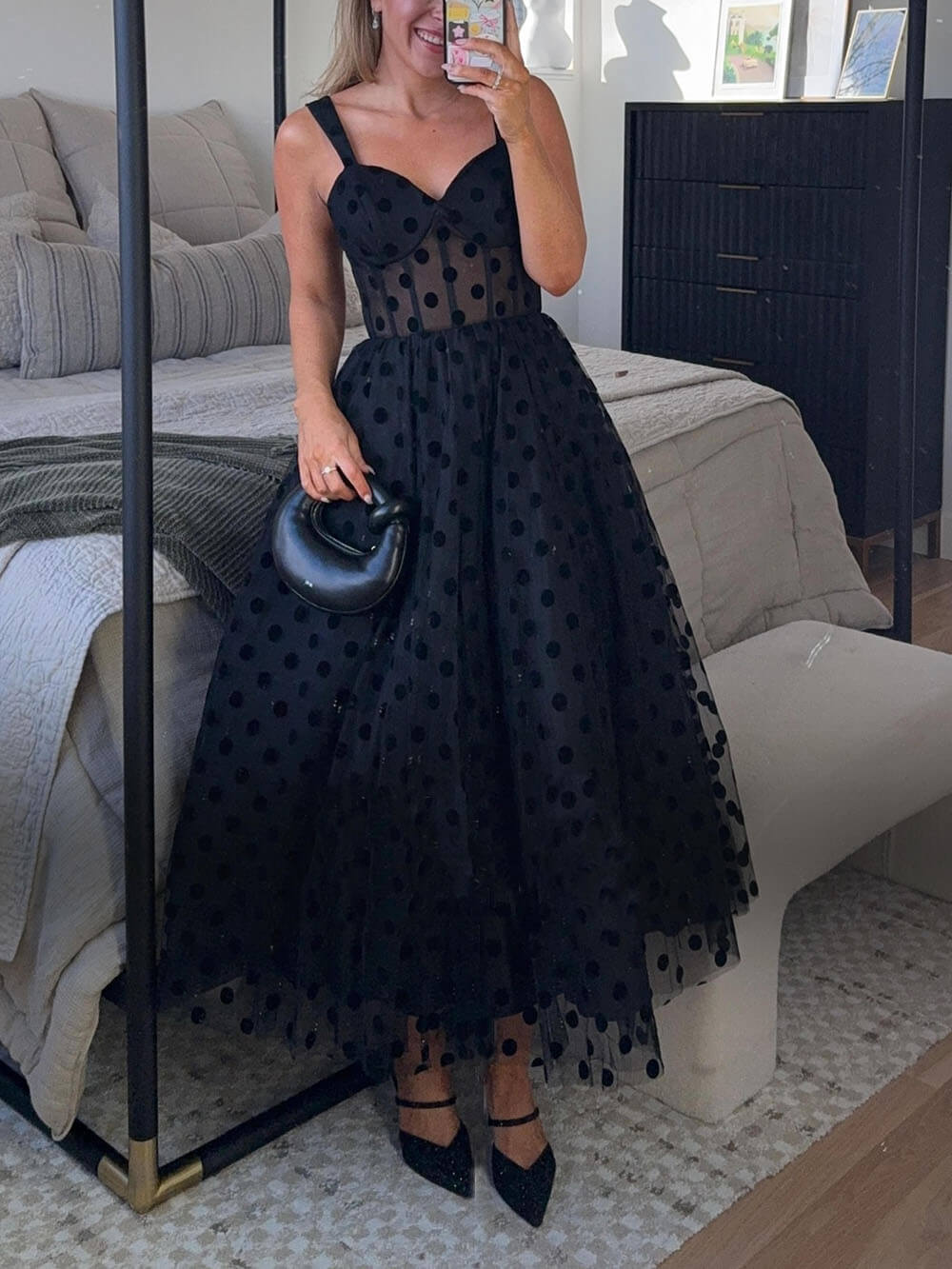 Vestido midi de lunares de corte evasé Exquisite Perfect