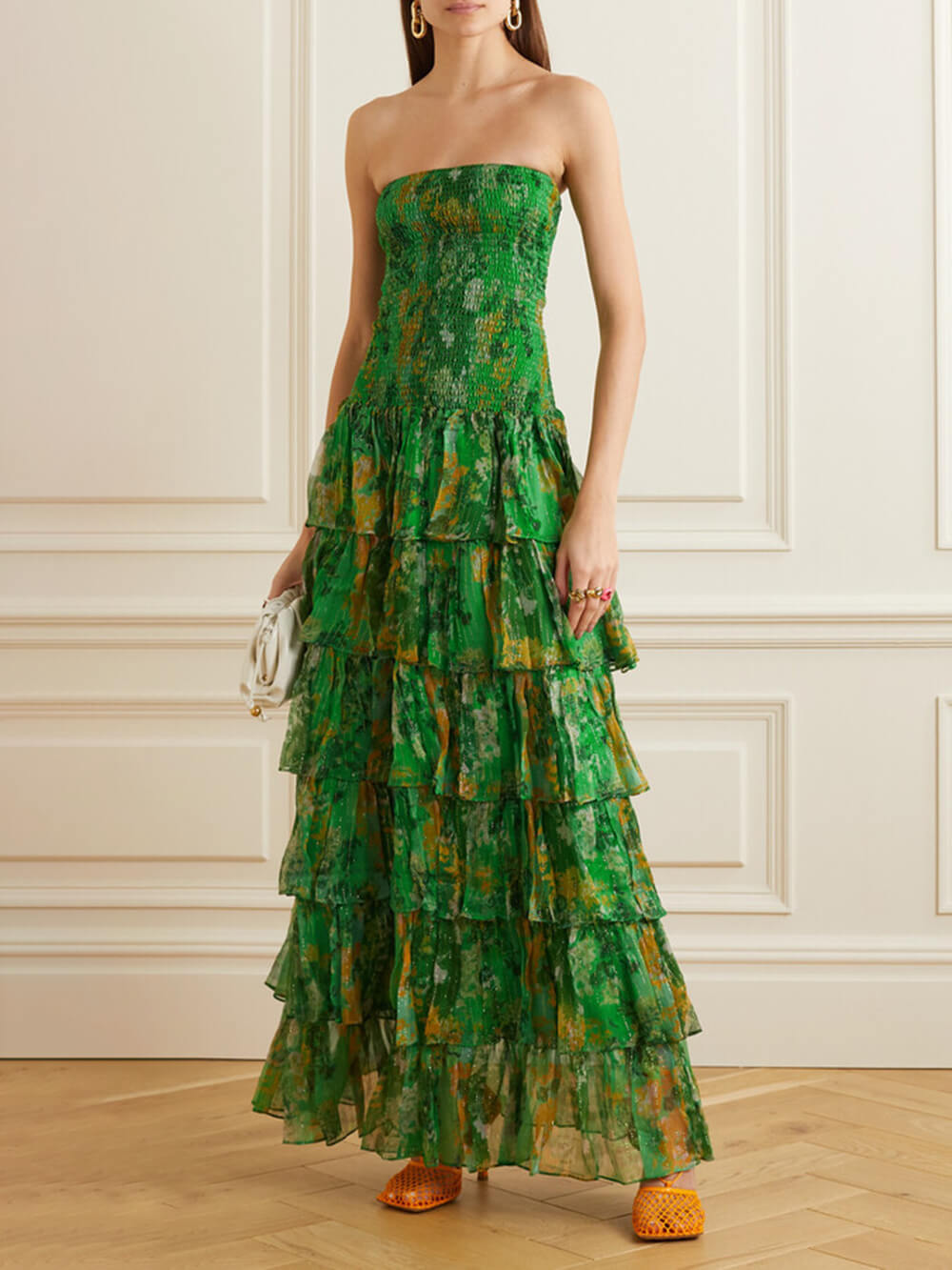 Vestido largo estampado de flores Strapless Layered