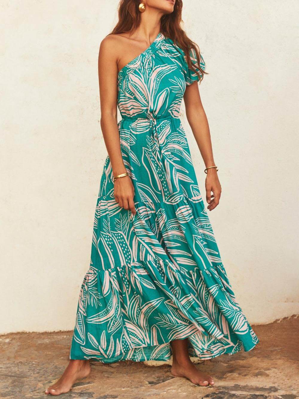 Vestido estampado de flores Off-shoulder Palm